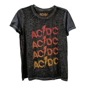 Lucky Brand AC DC Voltage Tshirt Womens Medium Graphic Black Heather Tee NWOT